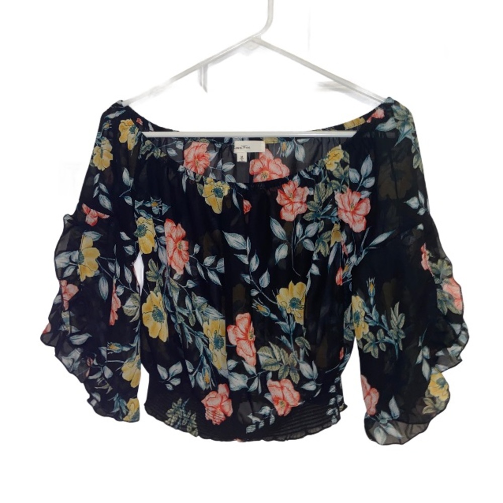 Love Tree Medium Black and Floral Top